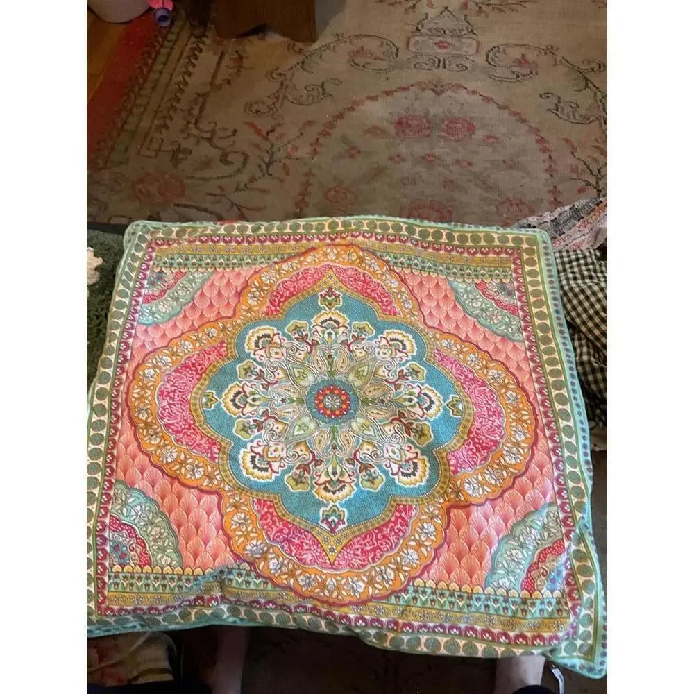 Lucida 100%Cotton Colorful Medallion Print Feathers  Pillow cover. 22”x22”